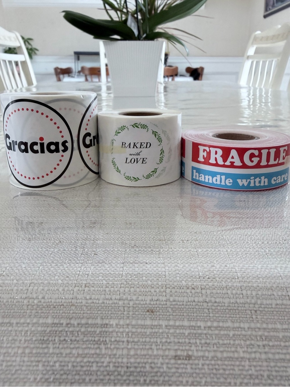 Choose One Roll of 300 - Gracias, Baked with Love, Fragile stickers